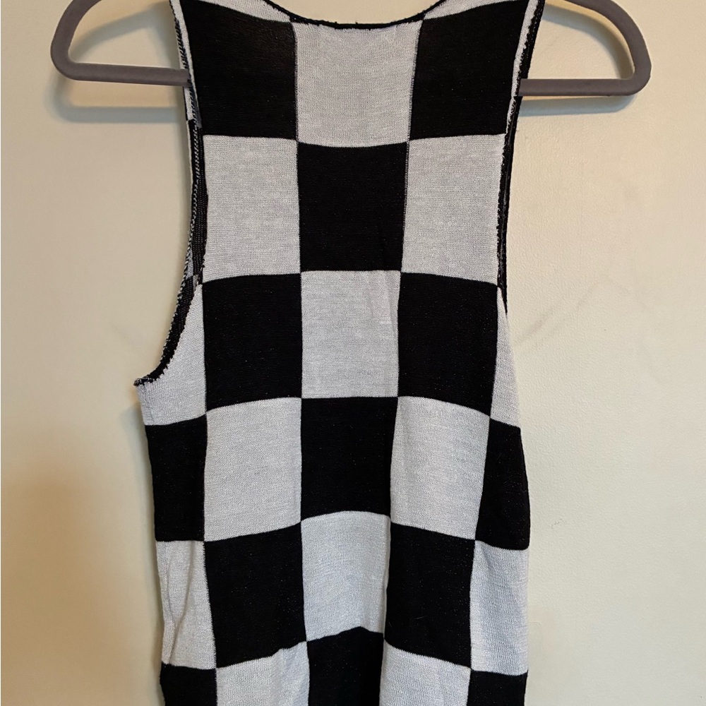 Urban Outfitters “Talia” Black & White Checkered Knit Button-front Tank EUC S - Picture 5 of 7